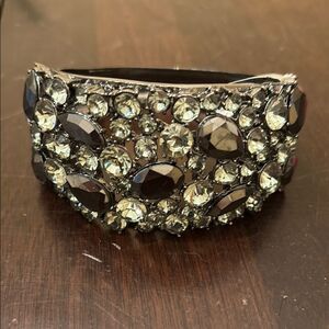 Glamorous Black and Silver Cuff Bracelet with Sparkling Stones